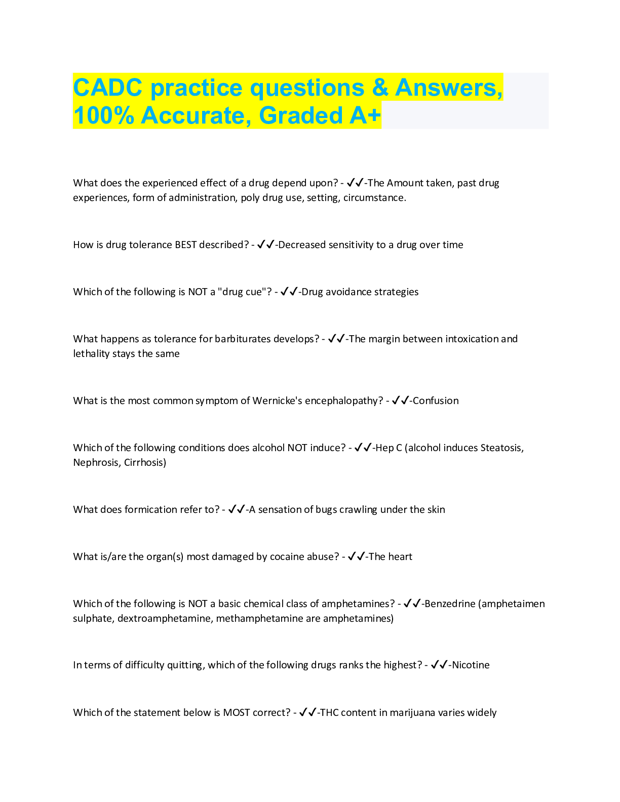 Preview image for CADC practice questions & Answers,  100% Accurate, Graded A+